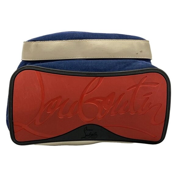 Auth CHRISTIAN LOUBOUTIN Buckle Ruby Navy Cream Red Velour Leather Backpack - Picture 5 of 16